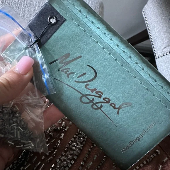 NWT MacDuggal Beaded Long Sleeve Wrap Over Midi Dress - Picture 3 of 4